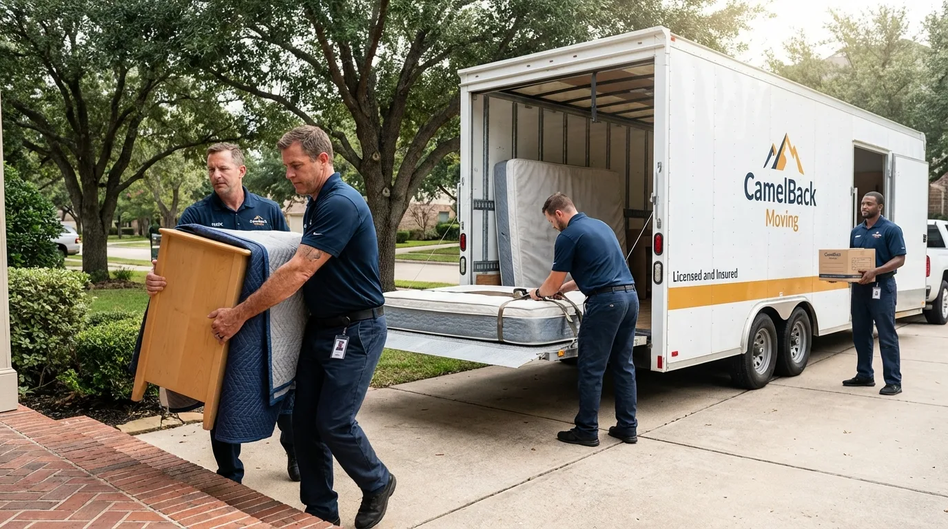 Crew loading residential truck for cross-state move from Kennedale, TX