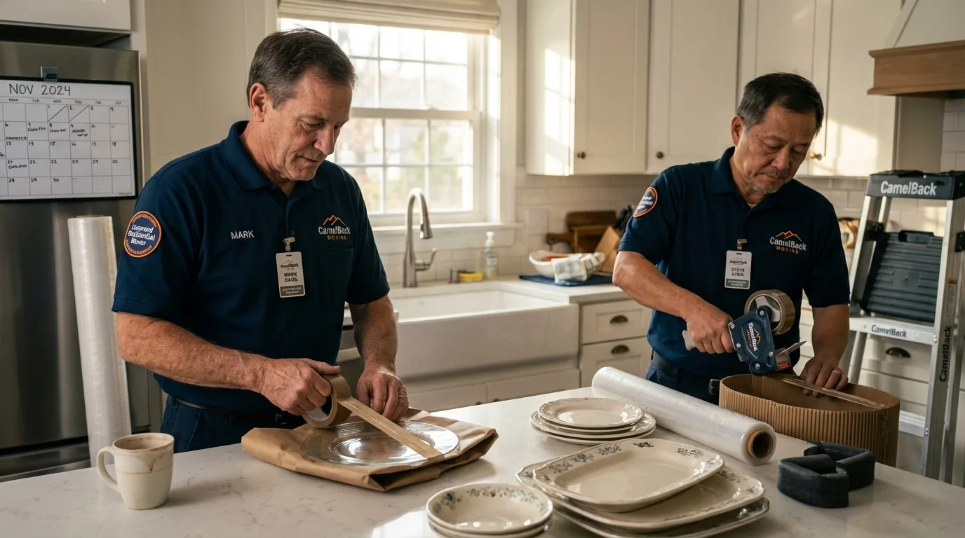 Professional crew packing kitchen dishware in Kennedale, TX